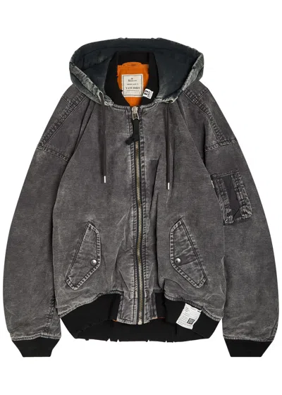 Miharayasuhiro Maison Mihara Yasuhiro Hooded Distressed Denim Bomber Jacket In Gray
