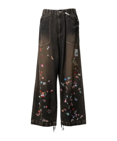 Miharayasuhiro Maison Mihara Yasuhiro Kids Sticker Printed Baker Denim Pants In Black
