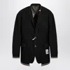 Miharayasuhiro Black Wool-blend Jacket With Raw Cut Hem In Black