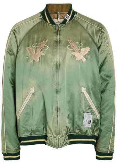 Miharayasuhiro Maison Mihara Yasuhiro Quilted Embroidered Satin Bomber Jacket In Green