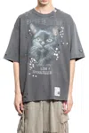 Miharayasuhiro Cat Printed Embellished Distressed T-shirt In Gray