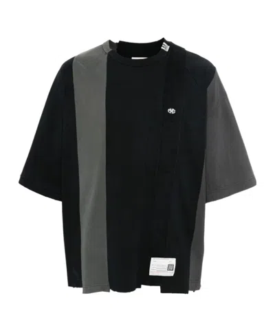 Miharayasuhiro Maison Mihara Yasuhiro Vertical Switching Crewneck T-shirt In Black