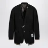 Miharayasuhiro Black Wool-blend Jacket With Raw Cut Hem In Black