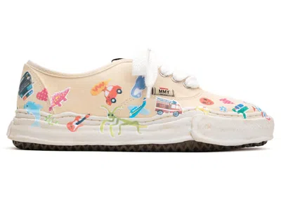 Pre-owned Miharayasuhiro Men's Maison Mihara Yasuhiro Baker Og Sole Canvas Low Printed Sticker Sneakers In White