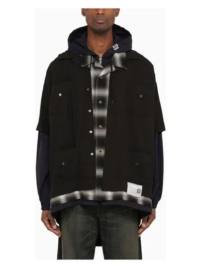 MIHARAYASUHIRO MEN'S THREE-LAYER HOODED SHIRT