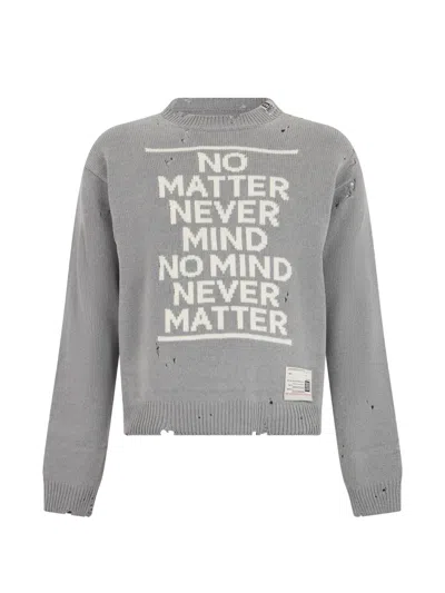 Miharayasuhiro Message Jacquard Knit Sweater In Gray