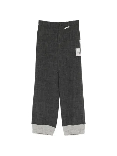 Miharayasuhiro Mix Layered Houndstooth Trousers In Gray
