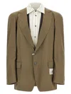 Miharayasuhiro Mix Layered Wool Gabardine Blazer Green In Brown