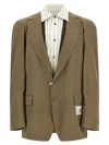 Miharayasuhiro Mix Layered Wool Gabardine Blazer Green In Brown
