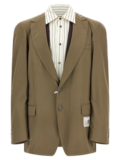MIHARAYASUHIRO MIX LAYERED WOOL GABARDINE BLAZER GREEN