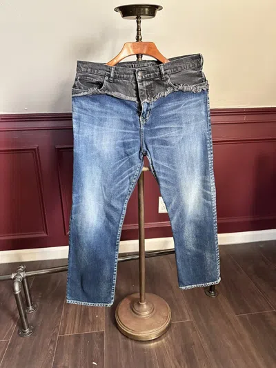 Pre-owned Miharayasuhiro Mmy Cut & Sew Hybrid Black/blue Cropped Japanese Jeans In Multi