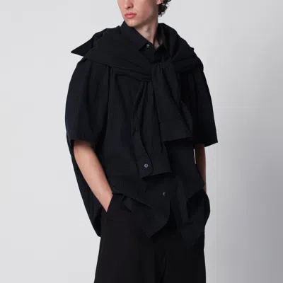 Miharayasuhiro Navy Blue Checked Shirt With Double Sleeves In Black
