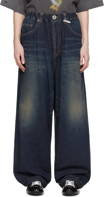 Miharayasuhiro Navy Light Denim Wide Jeans In Indigo