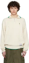 Miharayasuhiro Off-white Distressed Knit Half Zip Sweater In White