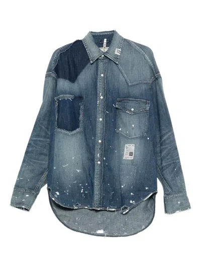 Miharayasuhiro Paint-splatter Patchwork Denim Shirt In Blue