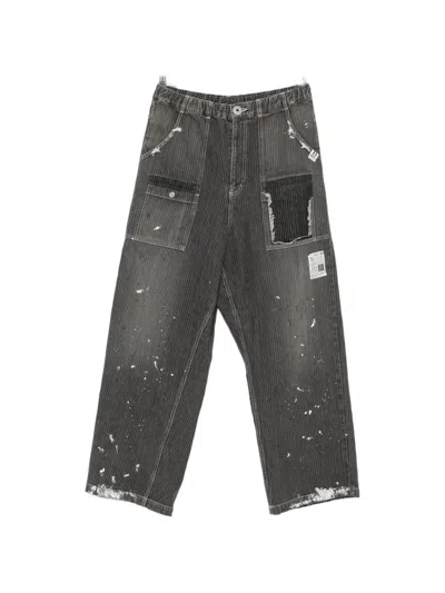Miharayasuhiro Paint-splatter Distressed Jeans In Gray