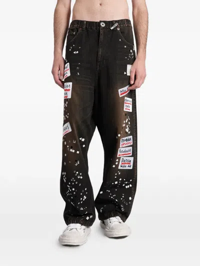 Miharayasuhiro Patch-detail Stud-embellished Jeans In Black