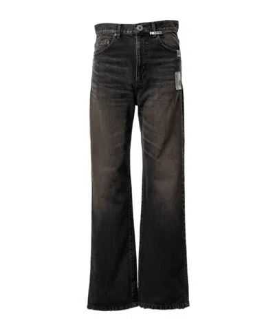 Miharayasuhiro Patch-detail Whiskered Jeans In Black