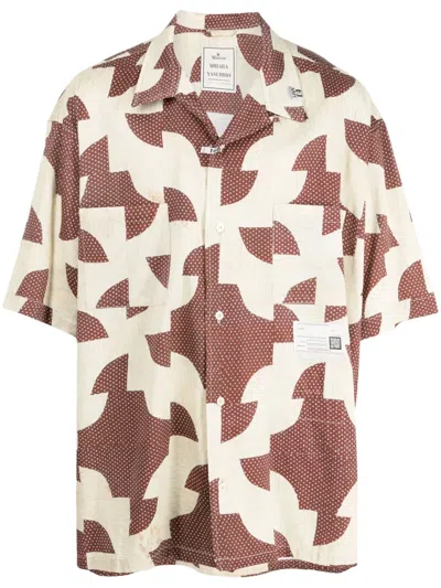 Miharayasuhiro Patchwork-pattern Cuban-collar Shirt In Red