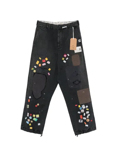 Miharayasuhiro Patchwork Ticket-print Jeans In Black