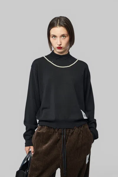 Miharayasuhiro Pearl Distressed Knit Ls Pullover In Black
