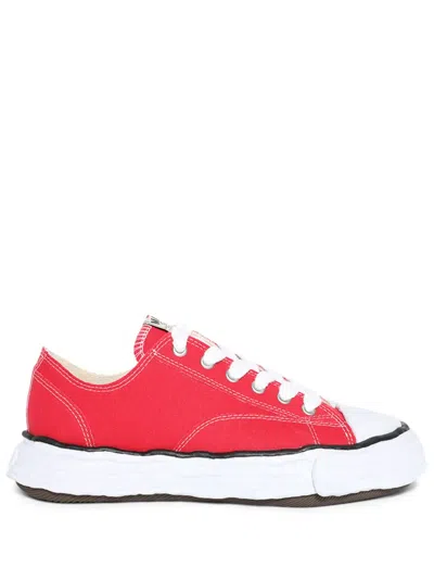 Miharayasuhiro Vibrant Red Low-top Sneakers With Minimalistic Detailing