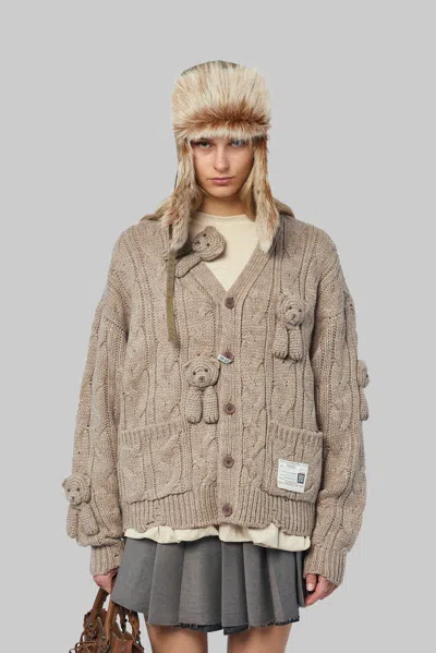 Miharayasuhiro Pink House Bears Knit Cardigan In Beige