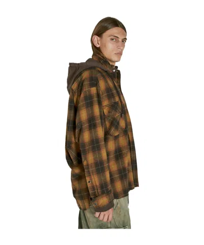 Miharayasuhiro Plaid-check Cotton Hooded Shirt In Brown