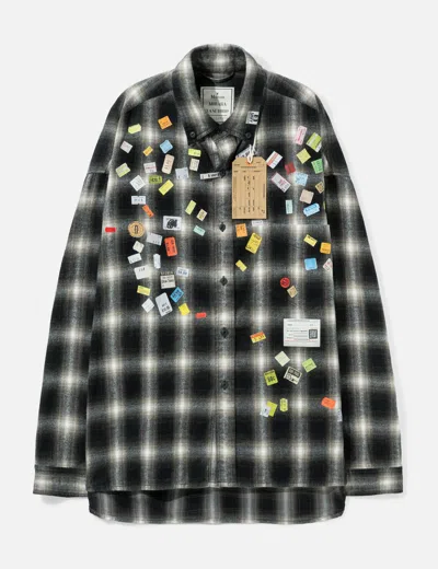 Miharayasuhiro Price Sticker Printed Check Shirt In Black
