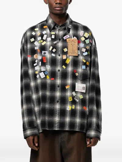 Miharayasuhiro Price Sticker Printed Check Shirt In Multi