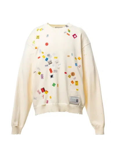 Miharayasuhiro Price Tag Sticker Printed Knit Sweater In Neutrals