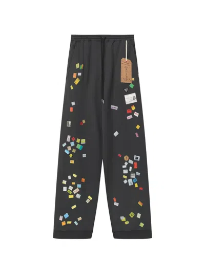 Miharayasuhiro Price Tag Sticker Printed Sweat Pants In Black