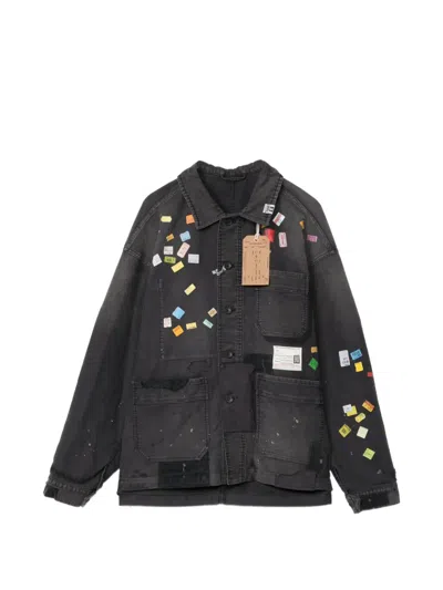 Miharayasuhiro Price-tag Sticker Printed Repair Coverall Jacket In Gray