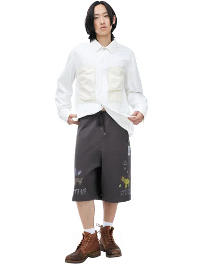 Miharayasuhiro Printed Cotton Shorts In Gray