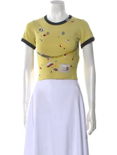 Pre-owned Miharayasuhiro Printed Crew Neck Crop Top In Yellow