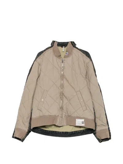 Miharayasuhiro Quilted Layered-denim Jacket In Brown