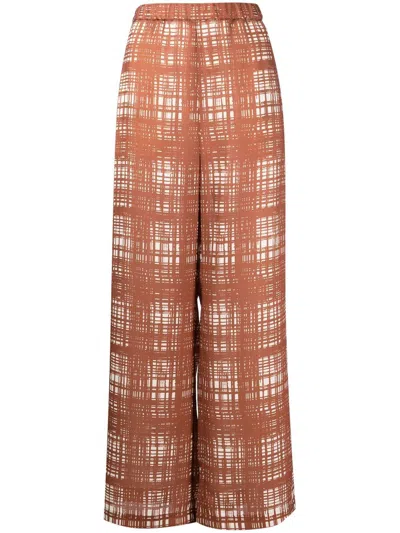 Miharayasuhiro Random Check-print Gather Trousers In Brown