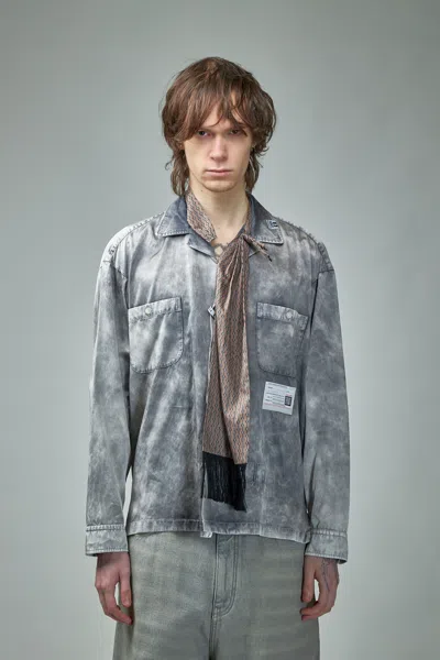 Miharayasuhiro Scarf-detail Distressed-finish Shirt In Grey