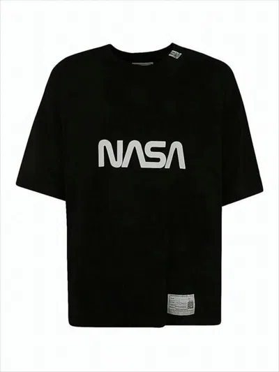 Miharayasuhiro Relaxed Fit Black T-shirt With Bold Nasa Graphic And Lo-fi Vision Text In White