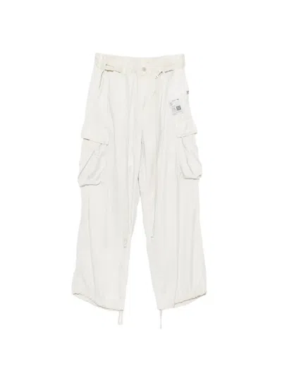 Miharayasuhiro Satin-finish Drawstring Cargo Pants In White