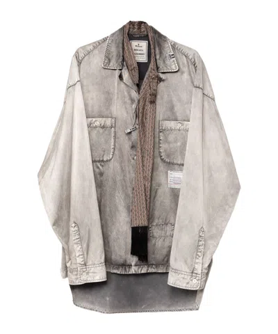 Miharayasuhiro Scarf-detail Distressed-finish Shirt In Gray
