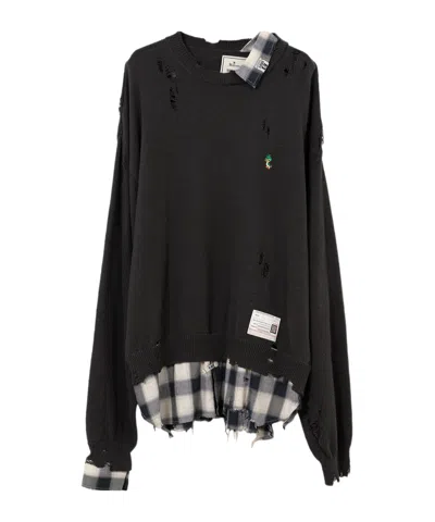 Miharayasuhiro Shirt Layered Knitted Sweater In Black