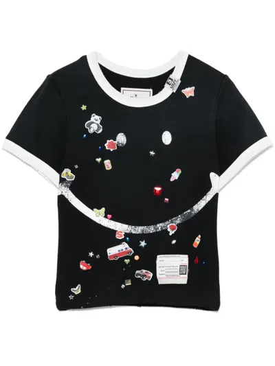 Miharayasuhiro Smiley-face Print T-shirt In Black