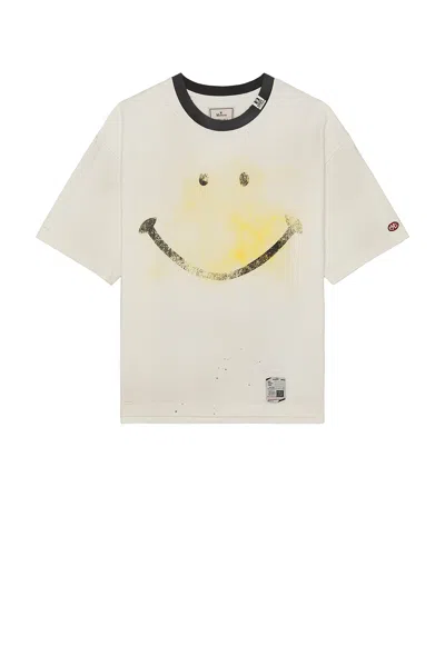 Miharayasuhiro Smiley Face Printed Distressed Tee In White