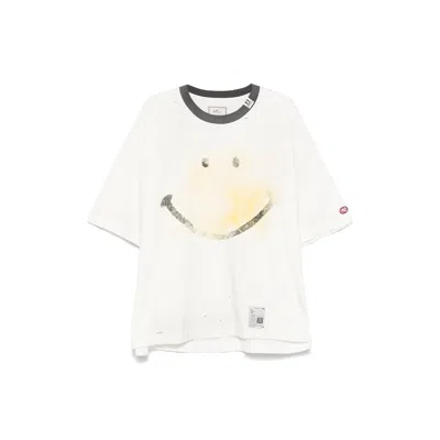 Miharayasuhiro Smily Face Printed Distressed T-shirt In White