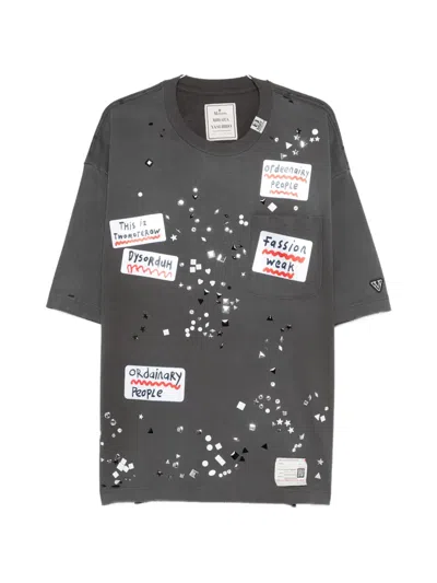 Miharayasuhiro Sticker Embellished T-shirt In Gray