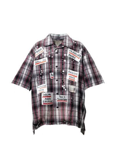 Miharayasuhiro Sticker-patch Studded Shirt In Brown
