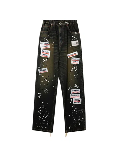 Miharayasuhiro Sticker-patch Stud-embellished Jeans In Black