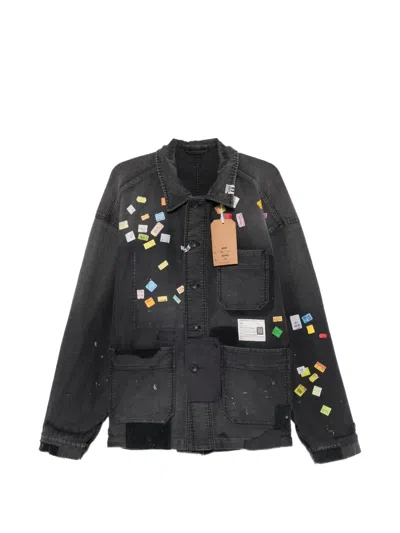 Miharayasuhiro Sticker-print Patch-detail Overshirt In Black