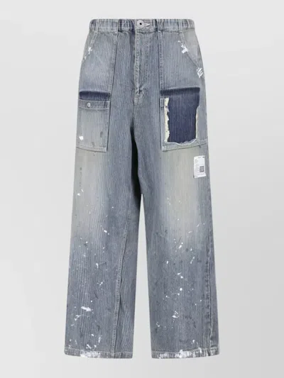 Miharayasuhiro Straight Leg Denim Jeans Belt Loops Patchwork In Gray